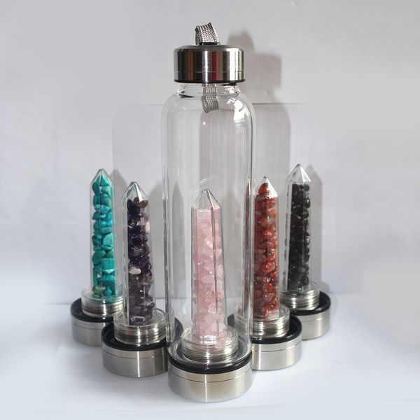 

Natural cry tal quartz cry tal gem tone water bottle wand point reiki healing cry tal gla healing bottle gla gift 550ml