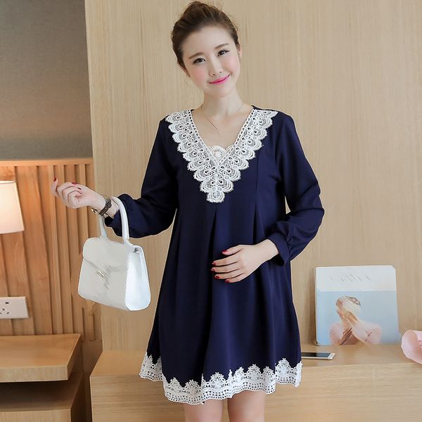 

women dress autumn v-neck short sleeve ladies pregnant cocktail party plus size maternity loose fit dress, Black;gray