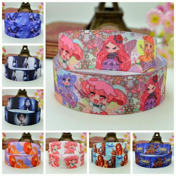 

duwes 7/8" 22mm 2 5 10 50 yards rilu rilu fairilu the lion king corpse bride printed grosgrain ribbon hair bow handmade retail, Slivery;white