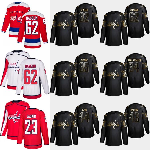 

44 Brooks Orpik 2019 Golden Edition Washington Capitals 35 Parker Milner 62 Carl Hagelin Tom Wilson Jonas Siegenthaler Dale Hunter Jersey