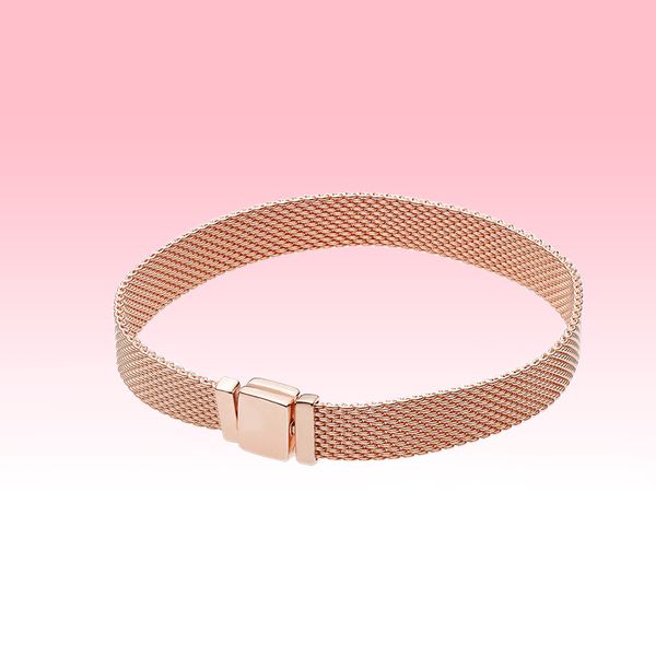 Bracciali in maglia in oro rosa da donna NUOVI ciondoli a catena a mano per bracciale Pandora in argento sterling 925 con confezione regalo originale al dettaglio