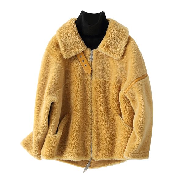

real fur coat female wool jacket autumn winter coat women clothes 2020 korean vintage sheep shearling fur short zt4285, Black