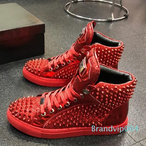 

cow leather high boots lace-up skateboarding shoe fashion sneakers casual flat sport metal rivets ankle martin boots,38-45, Black