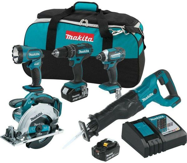 

Makita 5 tool combo 18 volt lxt lithium ion cordle batterie rapid charger bag