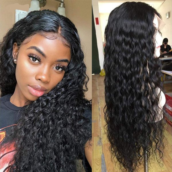 

water wave human hair wigs 13x4 lace front wigs for women sapphire hair 150% density water wave lace front human, Black;brown