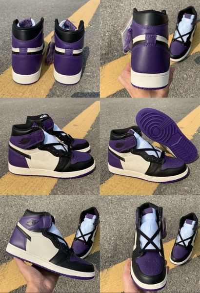 

2018 New Mens 1 OG Court Purple Top Men Basketball Shoes 1S OG Sneakers Mandarin duck Trainers Brand Luxury Designer Sports Top Quality