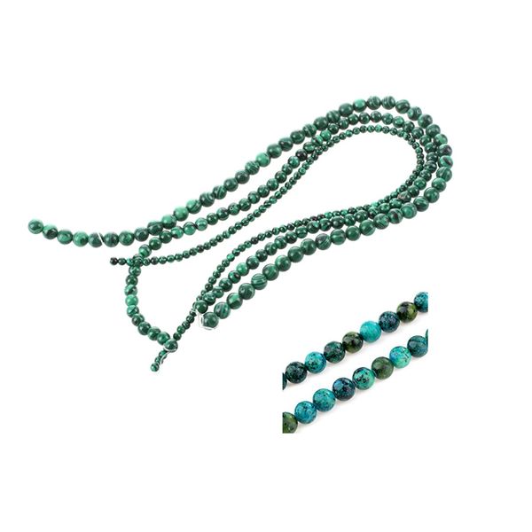 

3pcs strand malachite beads 4/6/8 mm round gem stone blue & 1pcs 10 mm ball chrysocolla loose beads semi-precious stones, Golden;silver
