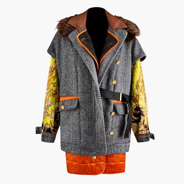 

spring and autumn winter new detachable wool collar side buckle vest + color matching long cotton padded jacket two-piece set, Black