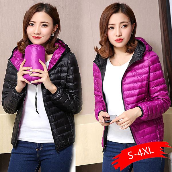 

women's jackets ultra light coton parkas women 2019 new autumn winter coat jackets for women two side female jacket, Black