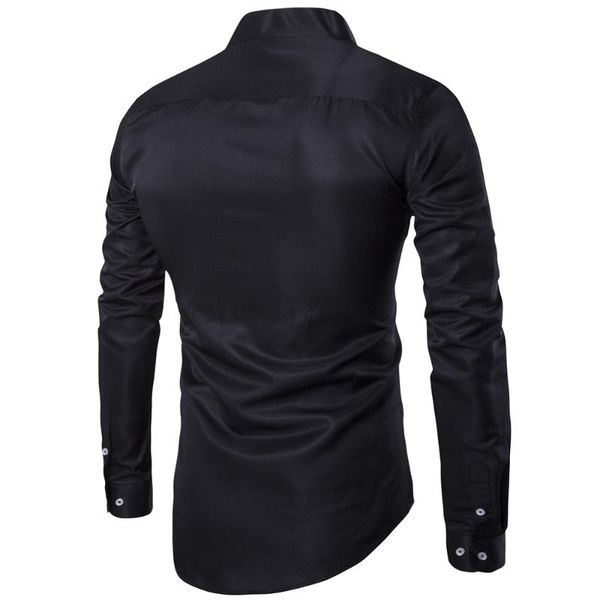 

men shirt british style long sleeve mandarin collar slim autumn solid smart casual masculino fashion male shirts hombre, White;black