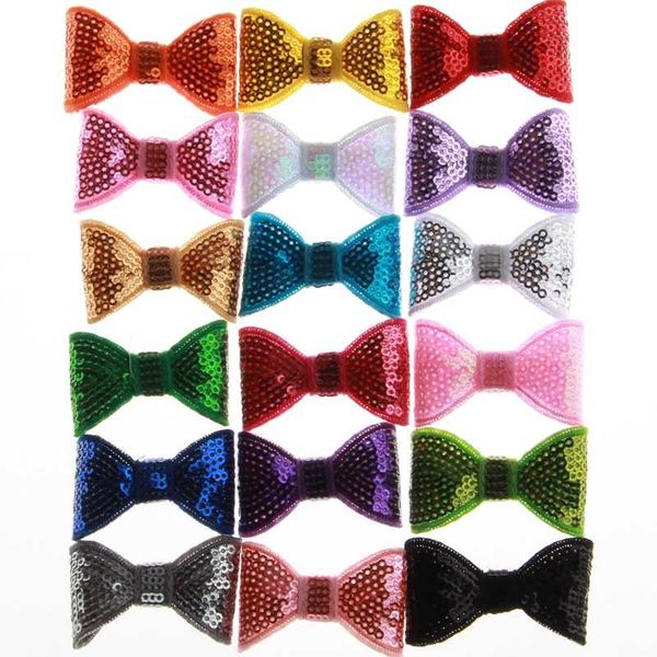 

60pcs 5cm fashion shiny sequin bows for girls hair accessories appliques hair bow for headbands cloth head accessories, Slivery;white