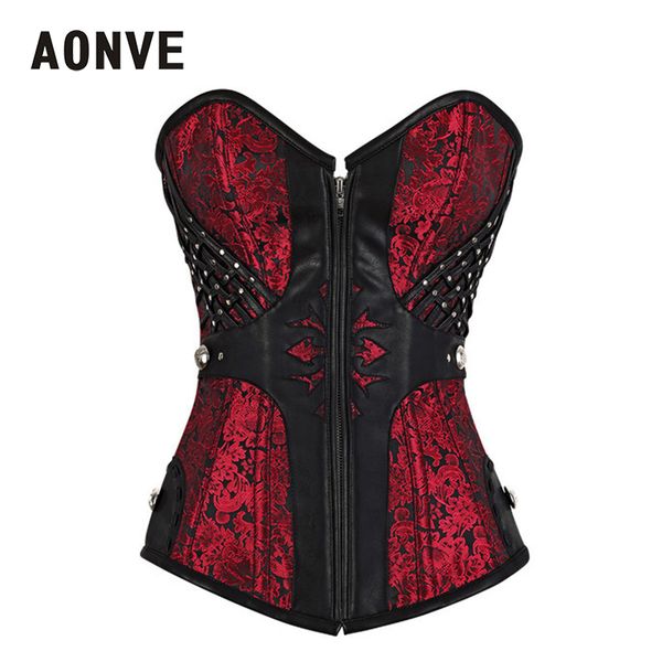 

aonve steampunk bustier women punk rave clothes red corset lace up overbust gorset black goth lingerie korse s-2xl, Black;white