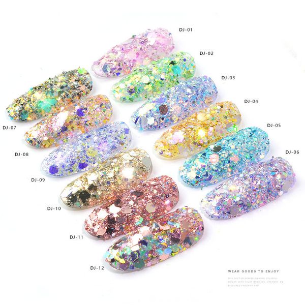 

nail glitter 1 box mermaid flakes sparkly 3d hexagon colorful sequins spangles polish manicure nails art decorations, Silver;gold