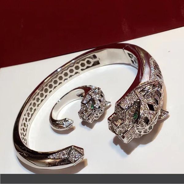 

brand jewelry set pure 925 sterling silver jewelry for women rose gold black pattern panther wedding leopard bangle rings set