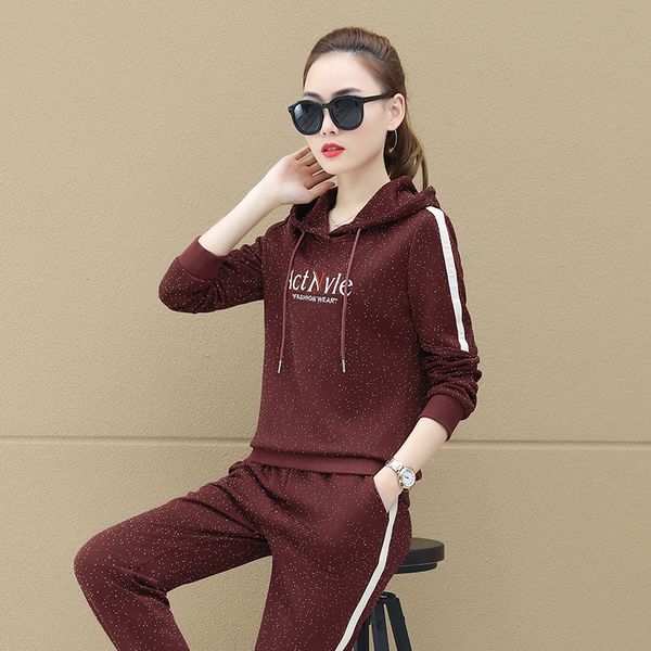 

women 2 pieces hoodie sportswear 3170 long sleeve hoodies pullover & running pants spring fall outdoor clothes for women work out sport suit