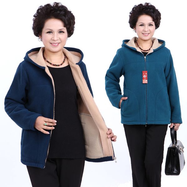 

winter middle aged womens hooded imitation lambs fleece jacket ladies warm soft velevt coat mother overcoats plus size outwear 1, Black;brown