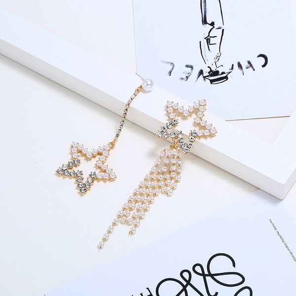 Mode-Europäische und amerikanische Modepersönlichkeit 100 Sätze Perle fünfeckige Ohrringe lange Sterndusche Su Ohrringe Fabrikpreis