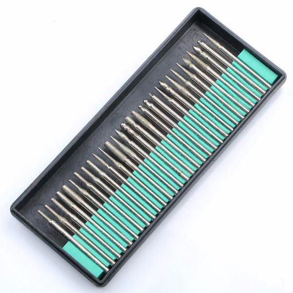 

30pcs diamond coated drill bit set rotary tool burr grinding 3mm head shank electric grinding engraving