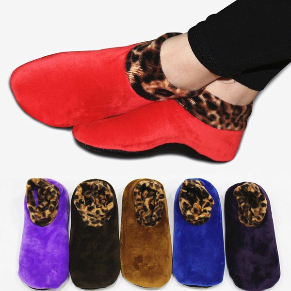 

women soft sole plush floor slippers socks polyester winter thicker foot warmer indoor non-slip comfortable sock bottom slippers, Black