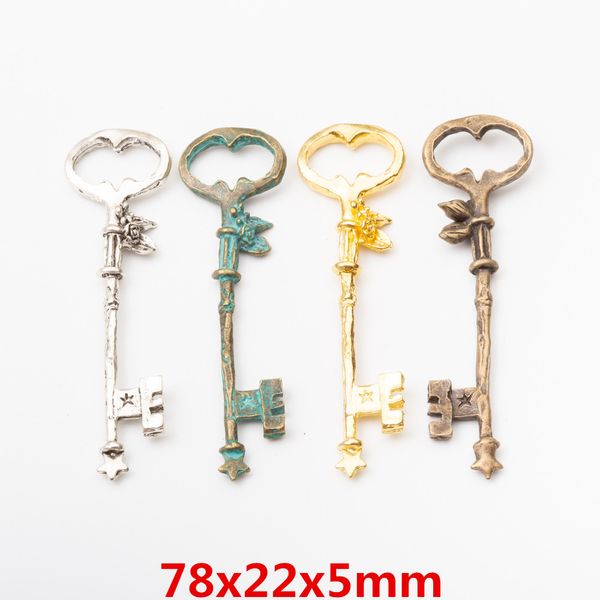 

20pcs 78*22mm vintage silver blue zinc gold flower key charms antique bronze key pendants for bracelet earring diy jewelry, Bronze;silver
