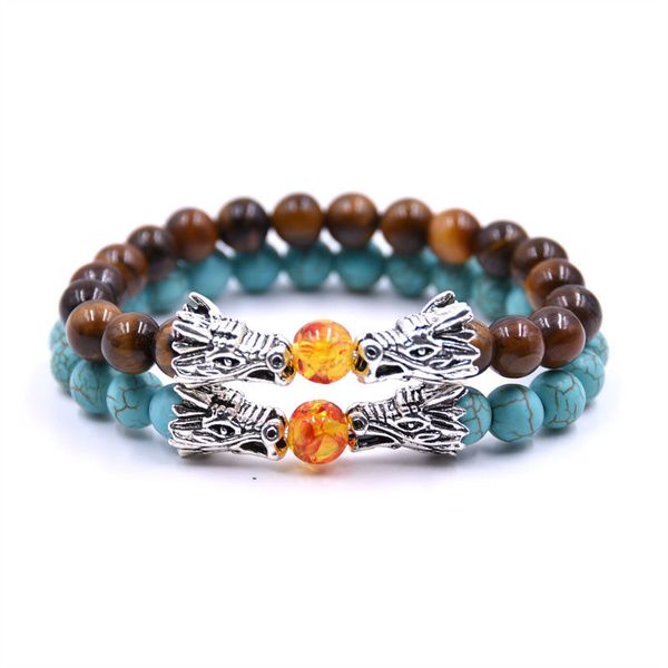 

karairis trendy tiger eye lava stone beads bracelet men vintage silver color dragon head bracelets&bangles for man women, Golden;silver