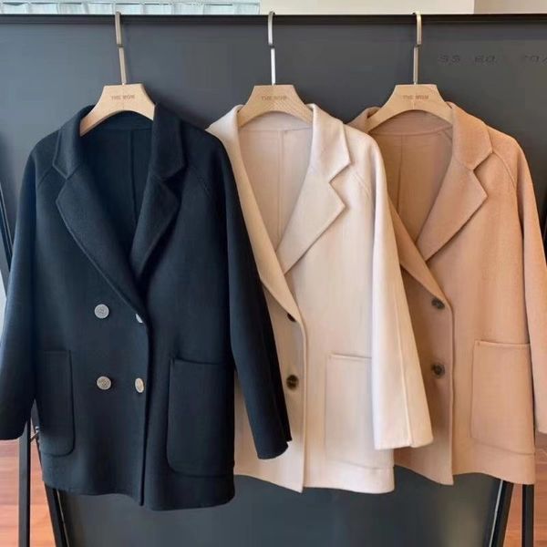 

women woolen coat hand-made double-faced blazer, Black