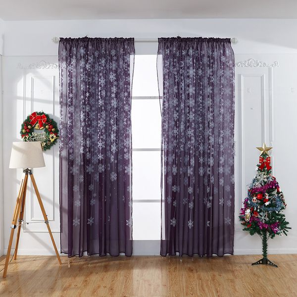 

1pcs christmas snowflake curtain tulle window treatment voile drape valance new year decorations home decor#20