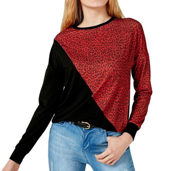 

women's t-shirt 3colors women casual long sleeve spring autumn leopard t shirt tees ladies stitching leopard-print loose tshirt, White