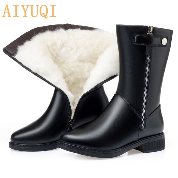 

boots aiyuqi black booties big size 35-43 winter 2021 genuine leather female snow thick warm wool shoes women