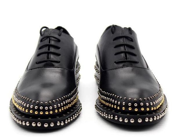 

handmade rivets brogue shoes wedding dress oxfords cow genuine leather men oxfords formal business shoes plus size 38-46, Black