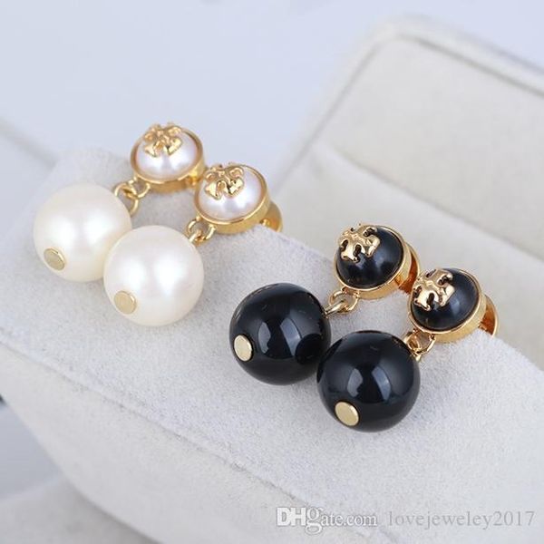 

rose gold round pearl earrings in white black color design for women gold elegant studs lovely girl earrings fashion jewelry, Golden;silver