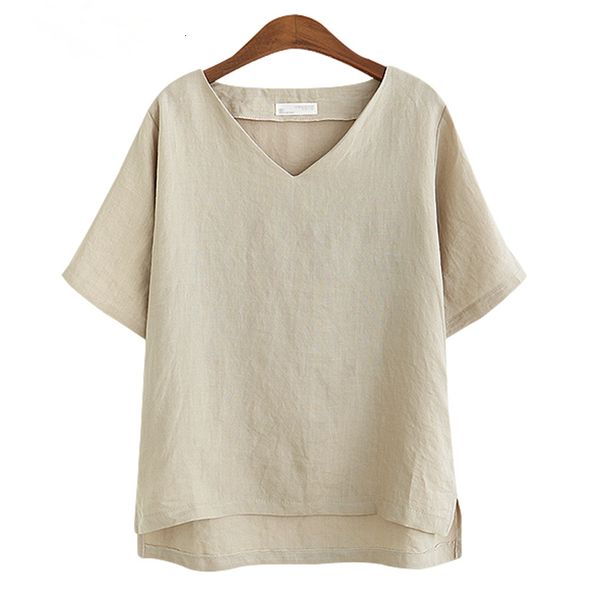 

womens shirts womens designer mode v hals applique vrouwen vlas basic vrouwelijke zomer witte vintage losse dunne t shirts, White