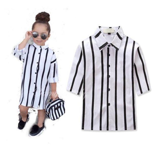

2019 spring autumn baby kids girls shirt casual handsome cotton comfortable long sleeve striped pattern shirts dress, White;black