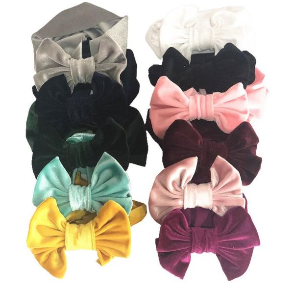 

new europe baby girls big bow headband kids elastic bowknot hairband children pleuche turban bandanas head bands 11 colors a235, Slivery;white