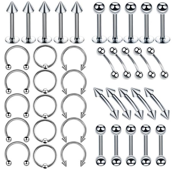

40pc steel segment rings piercing ear tragus cartliage piercings orelha helix lip labret tongue piercing nose ear septum jewelry, Slivery;golden