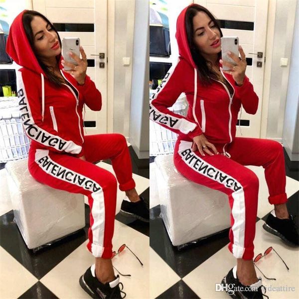 

womens autumn brand tracksuits two pieces zipper hoodies + pants fashion designer jogging sporter suit luxury goods female clothes s-xl, Gray