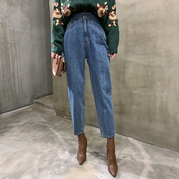 

women's jeans streetwear high waist women harem loose female denim pants stylish ladies zipper blue trousers 2021 spring
