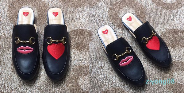 

mules princetown men women fur slippers mules flats genuine leather fashion metal chain ladies casual shoes us5-us11 z08, Black