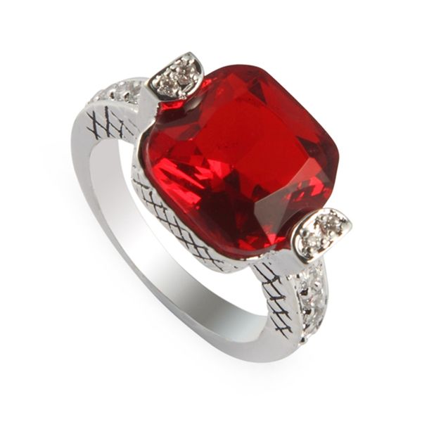 

shunxunze sellers engagement wedding rings jewelry & accessories for men and women red cubic zirconia rhodium plated r311 size 7 8 9 10, Silver