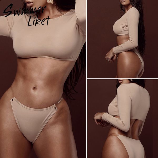 

long sleeve bikini 2019 push up swimwear women biquini transparent strap bathing suit beachwear swimsuit female bathers new