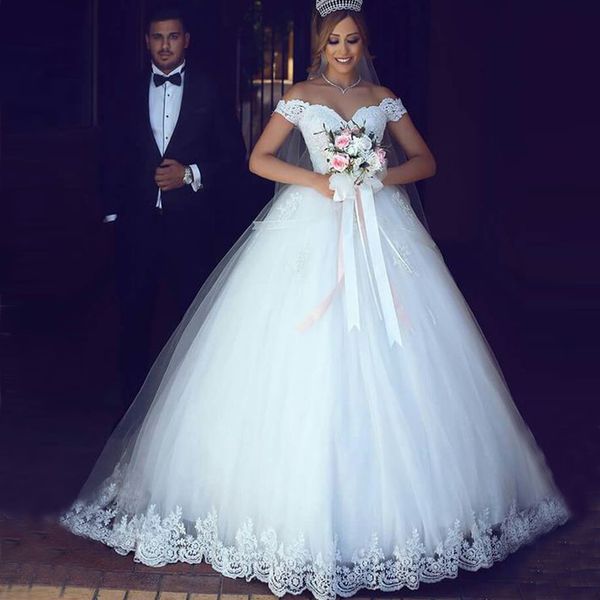 

gorgeous white arabic off shoulder wedding dresses lace appliques bridal party gown vestido de novia elegant wedding gown