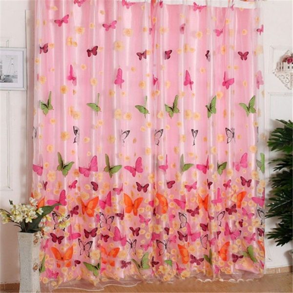 

sheer voile curtain butterfly print panel window drape room divider 2m x1m home textile