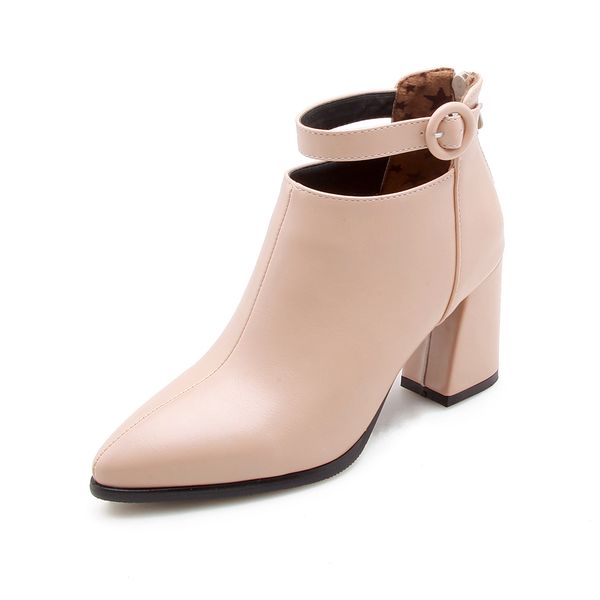 

2019 new bk218-4 autumn winter thick high heels new style zipper pure color retro ankle boots super size code, Black