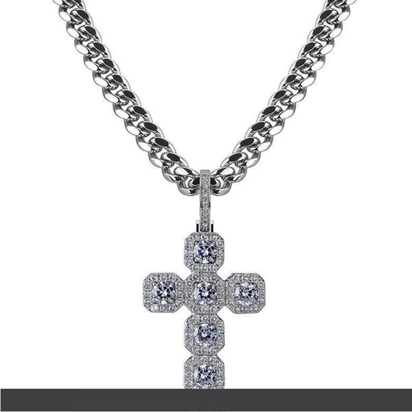 

hip hop necklaces luxury exquisite glaring zircon paved big size cross 18k gold plated 10mm width chain mens pendant necklaces jewelry, Silver