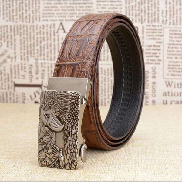 

2018 automatic buckle genuine leather belt crocodile alligator belts punk style hip-hop eagle belt quality guarantee zlb339b, Black;brown