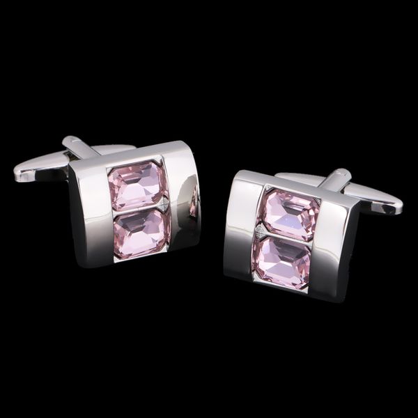 

1 pair pink rhinestone silver plated cufflinks wedding fathers day shirt jewelry