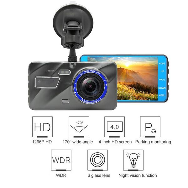 

quidux car dvr 4" ips screen super night vision video camera dual lens full hd 1080p dashcam cyclic recording g-sensor