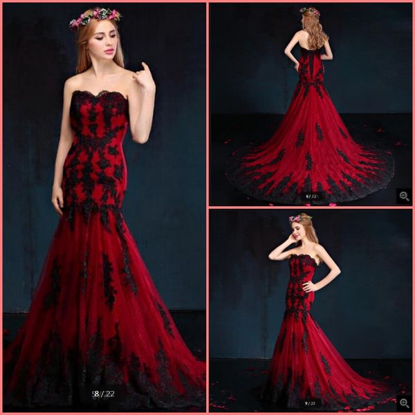 

2019 robe de mariage вино кружева свадебное платье русалки без бретелек возлюбленной шеи бисером стильное платье невесты часовня поезд сваде, White