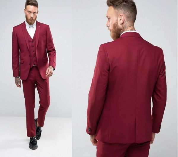 

custom red slim fit groom tuxedos notch lapel center vent groomsmen mens wedding dresses excellent man suit (jacket+pants+vest, Black;gray