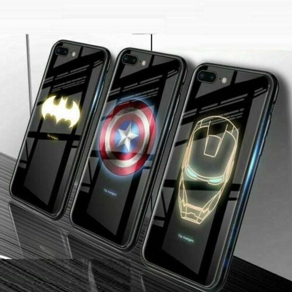 

luminous marvel spiderman venom anime tempered glass phone case for iphone 11 xs xr 8 7 plus 6 anti-scratch tpu back cover